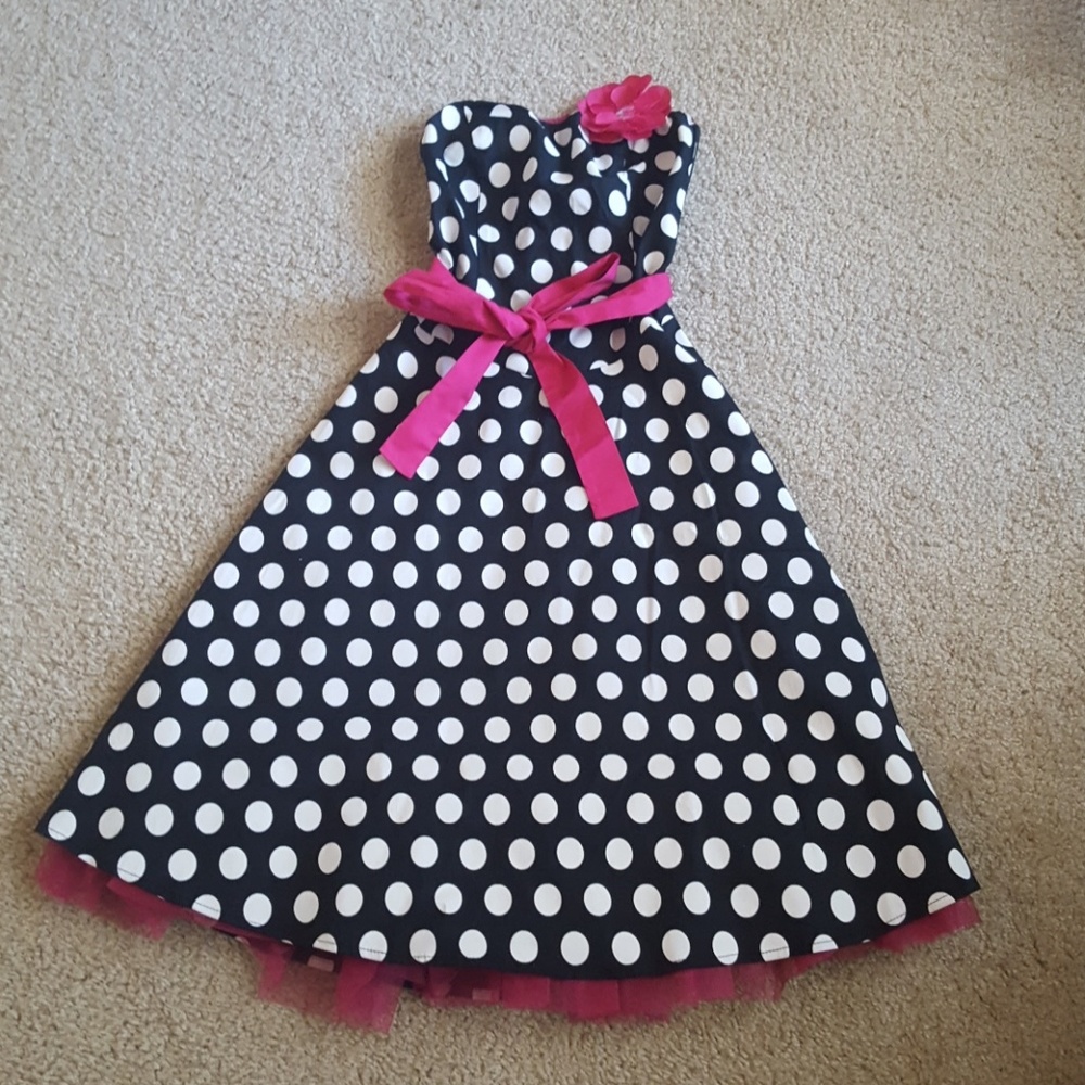 Black & White Polka Dot Dress with Magenta Tulle
